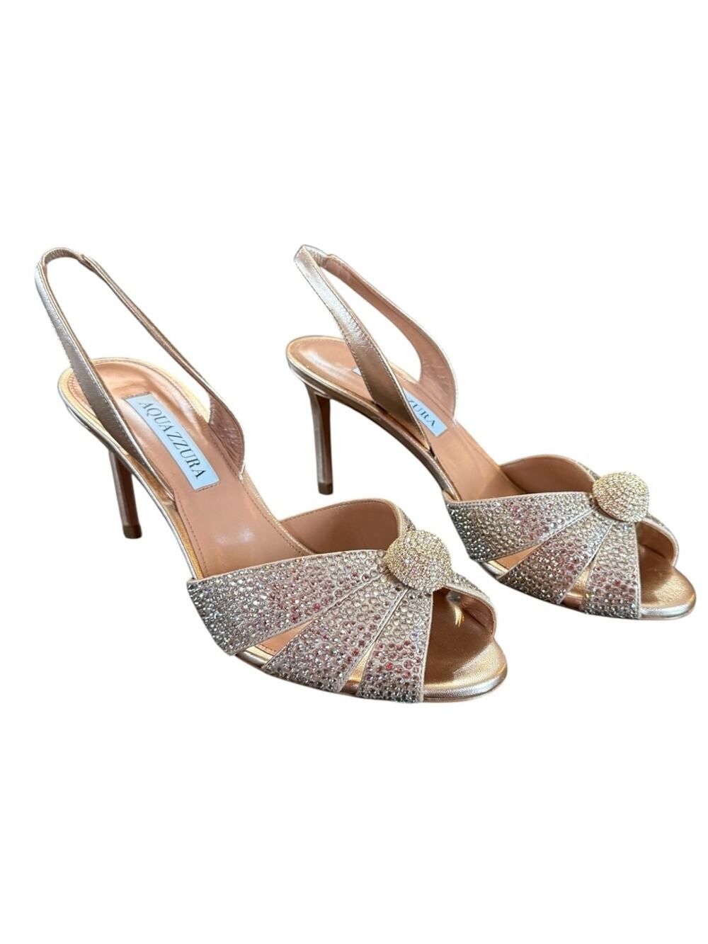 Aquazzura Italian Flirt 75 Embellished Leather Heel Sandals NEW EU 36.5 US 6.5